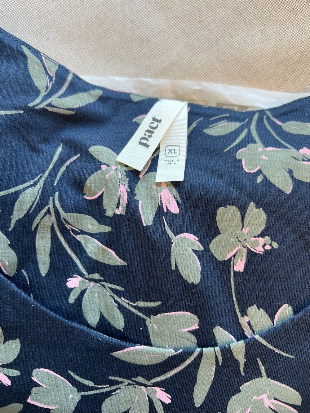 Pact Organic Fit & Flare Signature Scoop Dress Painted Petals Midnight Blue XL - Picture 8 of 9